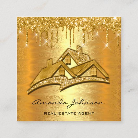 Gold Tropfen Logo House Real Anwesen Agent Luxus Quadratische Visitenkarte (Vorderseite)