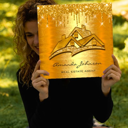 Gold Tropfen Logo House Real Anwesen Agent Luxus Quadratische Visitenkarte