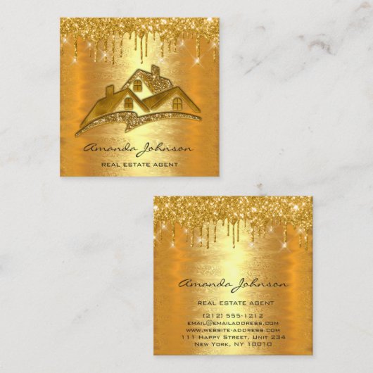 Gold Tropfen Logo House Real Anwesen Agent VIP Quadratische Visitenkarte (Vorne/Hinten)