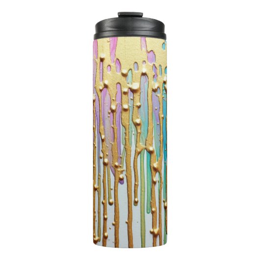 GOLD-TROPFEN-MUSTER MIT HELLEN FARBEN THERMOSBECHER (Vorderseite)
