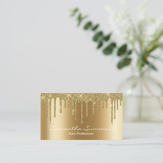 Gold Tropfen Schwarz Elegantes, einzigartiges Meta Visitenkarte (Stehend Vorderseite)