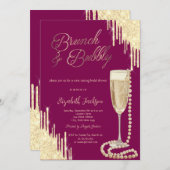 Gold Tropfen Stilvolle Perlen Prosecco Brautparty Einladung (Vorne/Hinten)