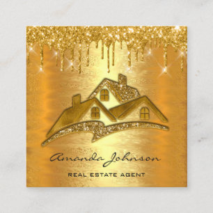 Gold Tropfens Logo House Real Anwesen Agent VIP Quadratische Visitenkarte