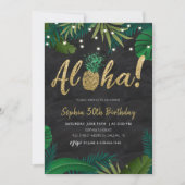 Gold Tropical Aloha Birthday Einladung (Vorderseite)