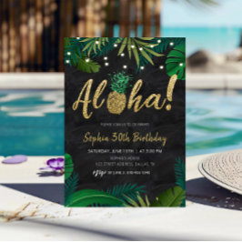 Gold Tropical Aloha Birthday Einladung