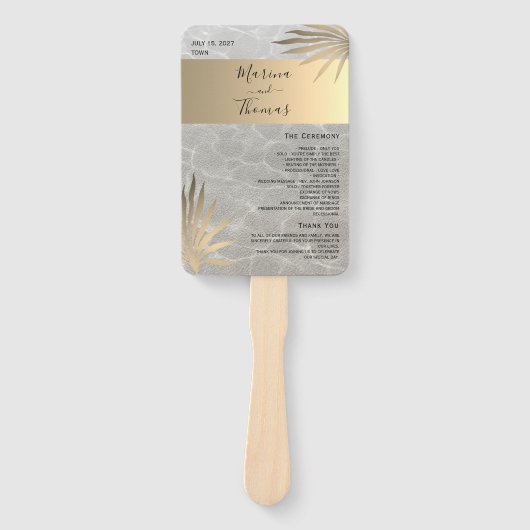 Gold Tropical Beach Hochzeitsprogramm Hand Fan Fächer (Vorderseite)