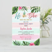 Gold Tropical Beach Luau Gender Reveal Einladung (Stehend Vorderseite)