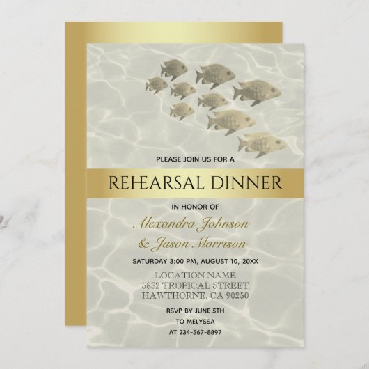 Gold Tropical Beach Probe Dinner Einladung (Vorne/Hinten)