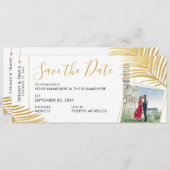 Gold Tropical Boarding Pass Pic Save the Date Ankündigung (Vorne/Hinten)