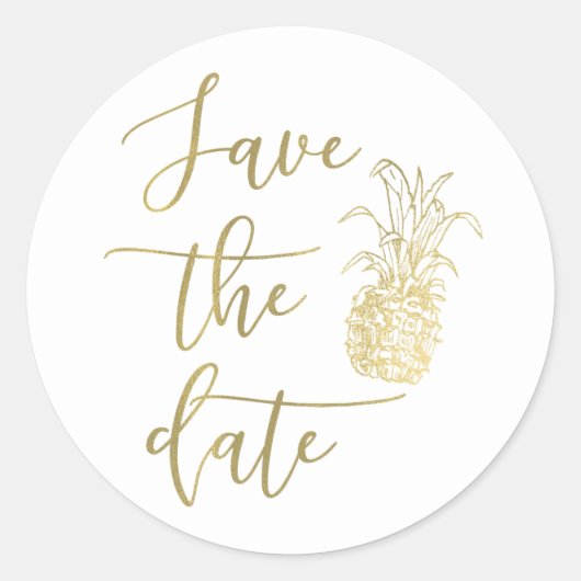Gold Tropical Elegant Ananas Save the Date Typ Runder Aufkleber (Vorderseite)