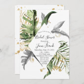 Gold Tropical Floral Bridal Dusche Einladung (Vorne/Hinten)