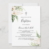 Gold Tropical Foliage Bloral Baptisc Einladung (Vorderseite)