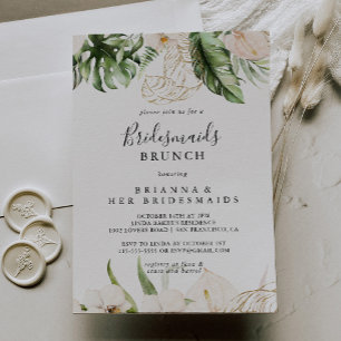 Gold Tropical Foliage Bridesmaiers Brunch Dusche Einladung