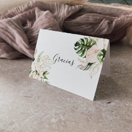 Gold Tropical Foliage Folded Wedding Gracias Card Dankeskarte