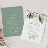 Gold Tropical Foliage Front & Back Wedding Einladung