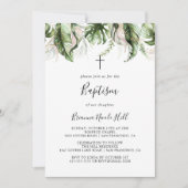 Gold Tropical Greenerenerity Baptisc Einladung (Vorderseite)