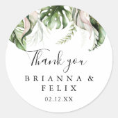 Gold Tropical Greenery Danke Gastgeschenk Hochzeit Runder Aufkleber (Vorderseite)
