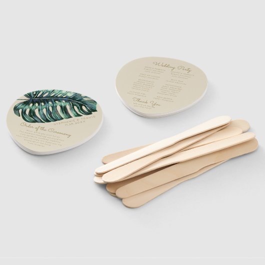 Gold Tropical Leaf Monstera Palm Wedding Programm Fächer (Non-assembled)