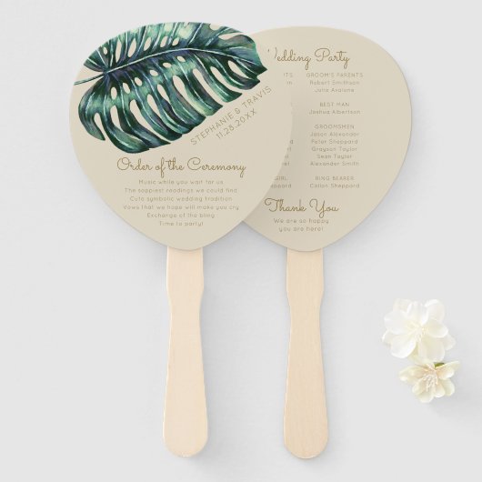 Gold Tropical Leaf Monstera Palm Wedding Programm Fächer (Vorne und Hinten)