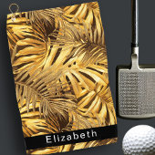 Gold Tropical Leaves Personalized Golfhandtuch