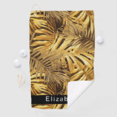 Gold Tropical Leaves Personalized Golfhandtuch (Insitu)