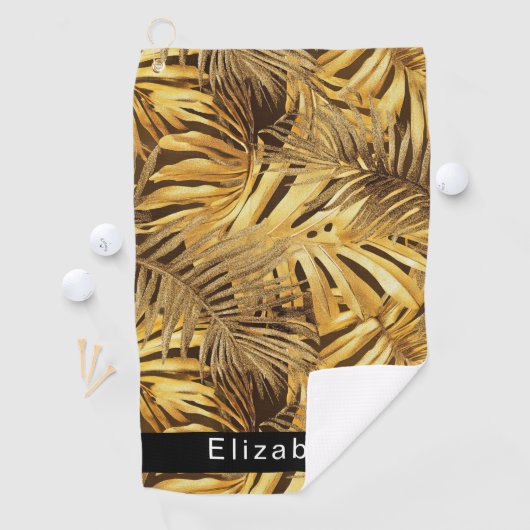 Gold Tropical Leaves Personalized Golfhandtuch (Insitu)