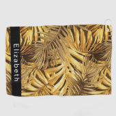 Gold Tropical Leaves Personalized Golfhandtuch (Horizontal)