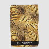 Gold Tropical Leaves Personalized Golfhandtuch (Vorderseite)