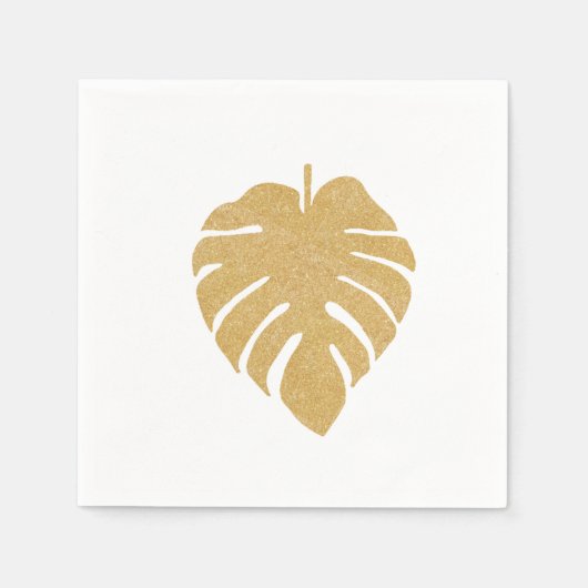 Gold Tropical Monstera Leaf Napkin Serviette (Vorderseite)
