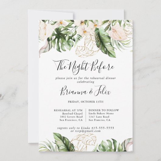 Gold Tropical Night Before Probe Dinner Einladung (Vorderseite)