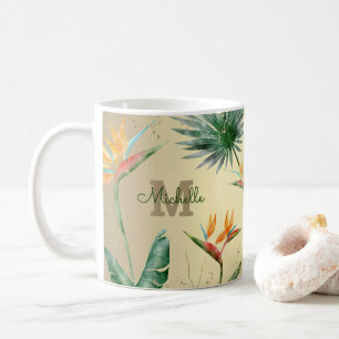 Gold Tropical Palm Foliage Floral Monogram Script Kaffeetasse
