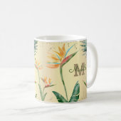 Gold Tropical Palm Foliage Floral Monogram Script Kaffeetasse (VorderseiteRechts)