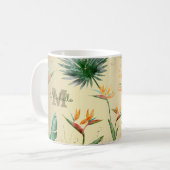 Gold Tropical Palm Foliage Floral Monogram Script Kaffeetasse (Vorderseite Links)