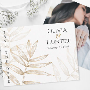 Gold Tropical Palm Foto Save the Date Card Ankündigung