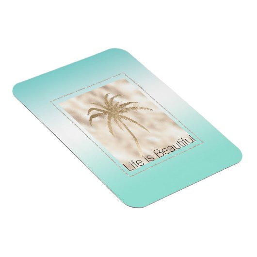 Gold Tropical Palm Tree Mint Aqua Ombre Magnet (Rechte Seite)