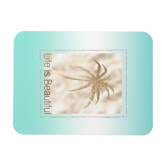 Gold Tropical Palm Tree Mint Aqua Ombre Magnet (Horizontal)
