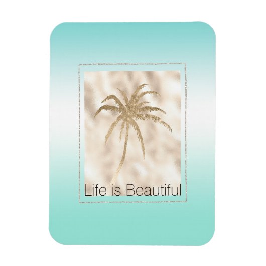 Gold Tropical Palm Tree Mint Aqua Ombre Magnet (Vertikal)