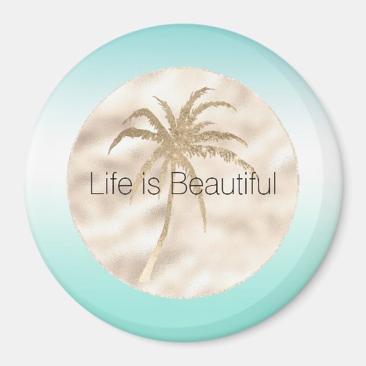 Gold Tropical Palm Tree Mint Aqua Ombre Magnet (Vorne)