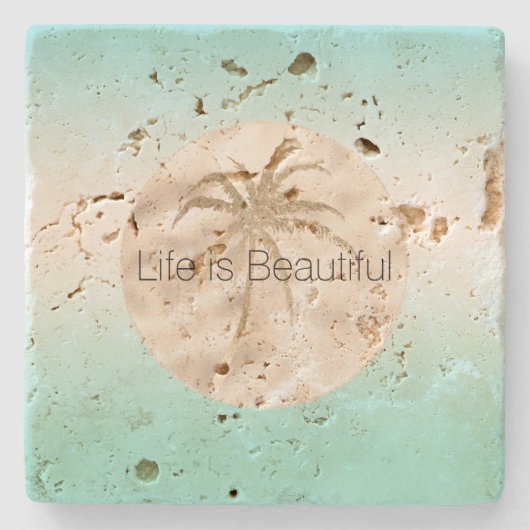 Gold Tropical Palm Tree Mint Aqua Ombre Steinuntersetzer (Vorderseite)