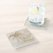 Gold Tropical Palm Tree Shine Bright Glitzer Glasuntersetzer (Schrägansicht)