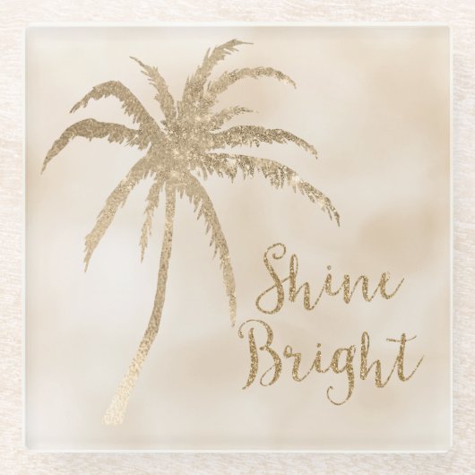 Gold Tropical Palm Tree Shine Bright Glitzer Glasuntersetzer (Vorderseite)