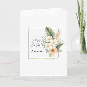 Gold Tropical Pfirsich Weiße Florale Geburtstag  Karte