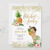 Gold Tropical Pineaple Girl Baby Dusche Einladung (Vorderseite)