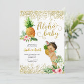 Gold Tropical Pineaple Girl Baby Dusche Einladung (Stehend Vorderseite)
