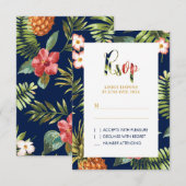 Gold Tropical Summer Wedding RSVP Beilage Card Karte (Vorne/Hinten)