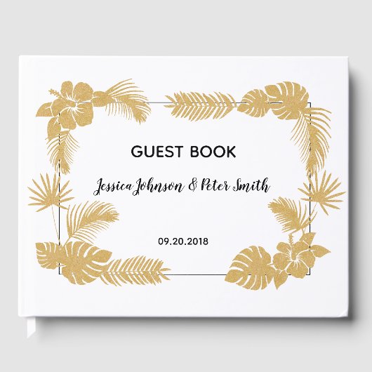 Gold Tropical Wedding Guest Book Gästebuch (Vorderseite)