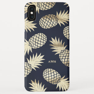 Gold Tropische Ananas Muster Blaues Monogramm Case-Mate iPhone Hülle