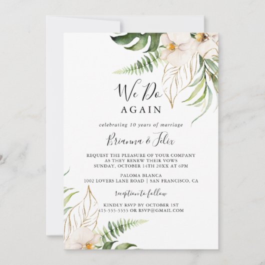 Gold tropische Blätter, die wir wieder neu machen Einladung (Vorderseite)