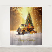 Gold Truck Christmas Tree Holiday Backdrop Wandteppich (Vorderseite)
