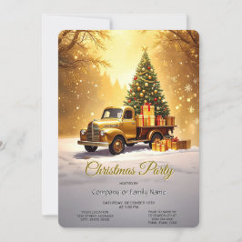 Gold Truck Christmas Tree Holiday Party Invitation Einladung